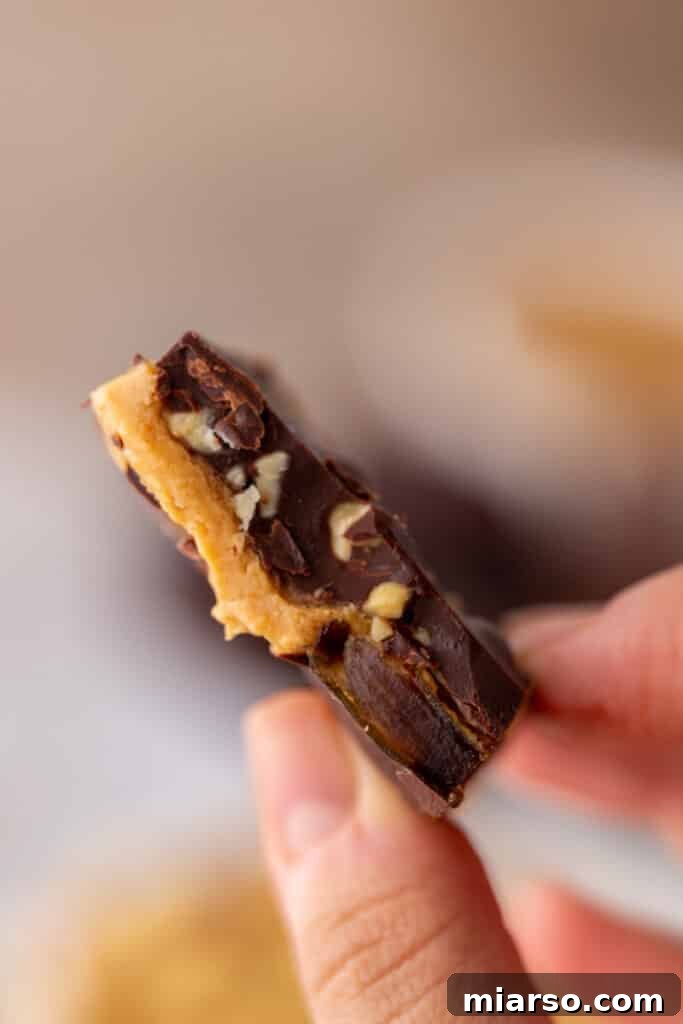 Hand holding a piece of homemade date bark