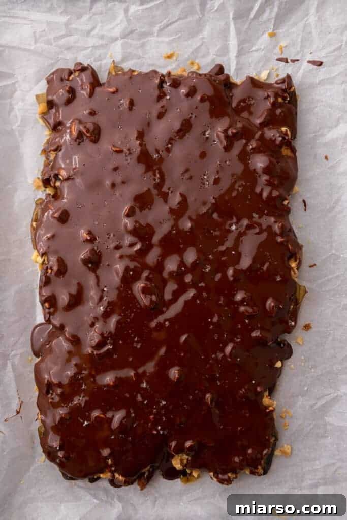 Date bark with melted chocolate poured on top