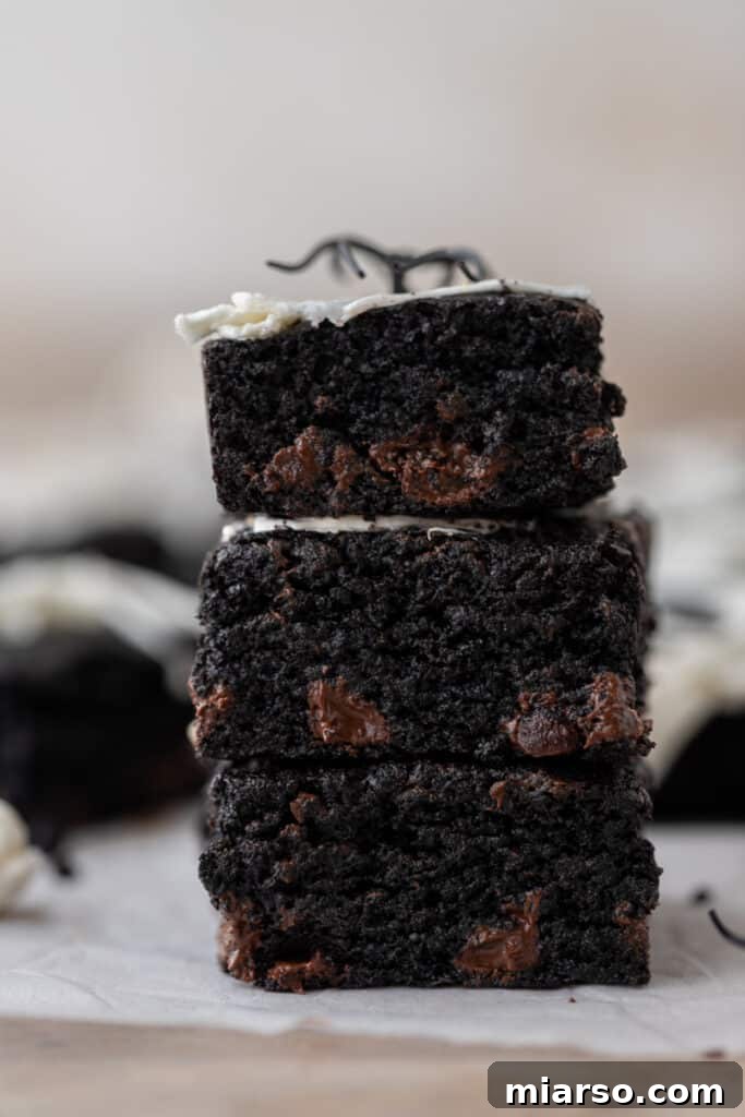 Stack of black cocoa brownies
