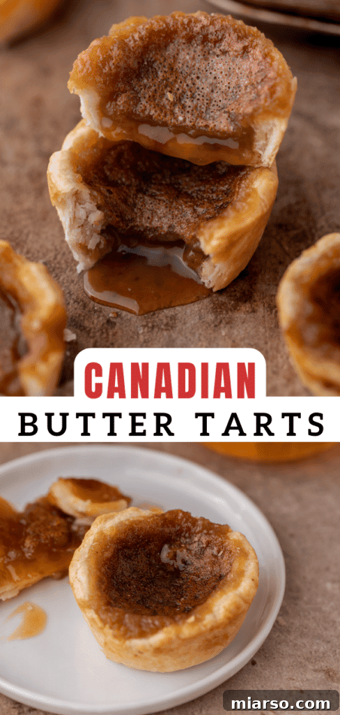 Two golden Canadian butter tarts with a slightly firm yet gooey center, ideal for a Thanksgiving recipe collection