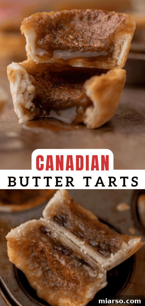 A trio of classic Canadian butter tarts, showcasing flaky crusts and a shimmering sweet filling, perfect for a holiday baking pin