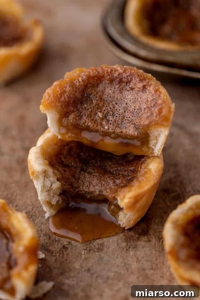 Freshly baked Canadian butter tarts, golden brown and puffed, cooling in a muffin tin