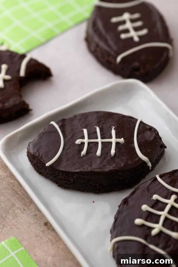 Football brownies on a plate, ready for game day