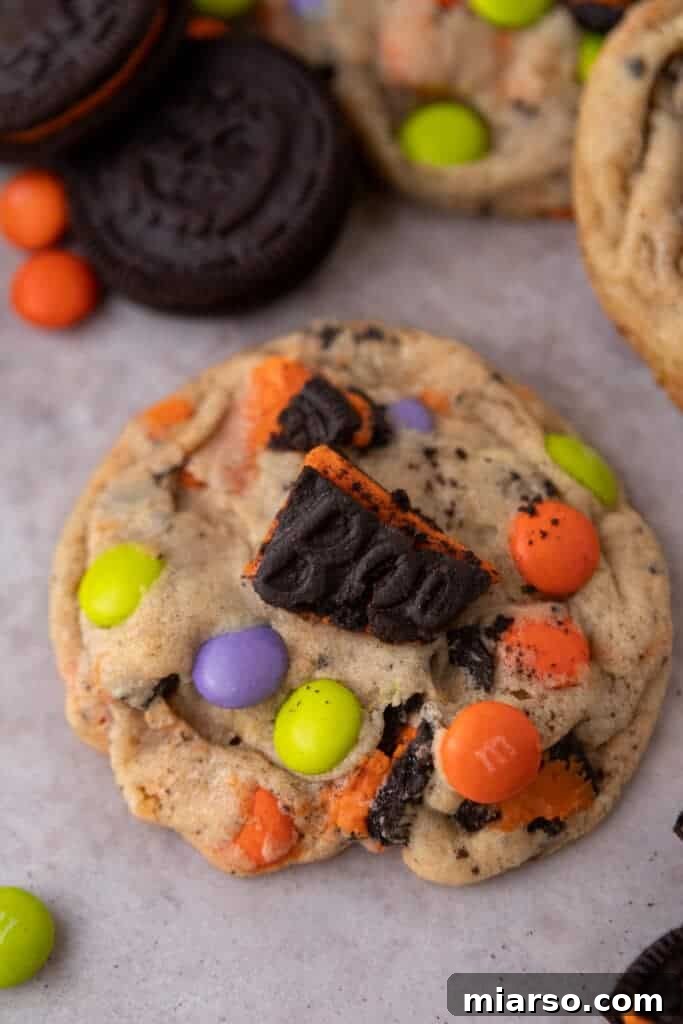 Halloween Oreo M&M's cookies arranged on a platter