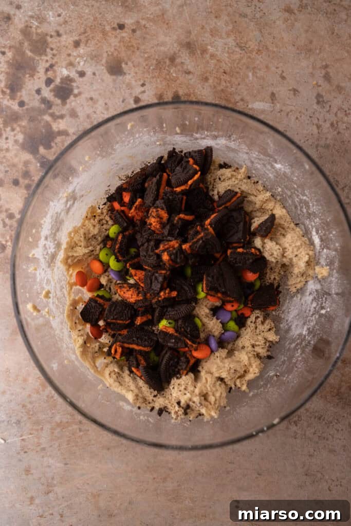 Cookie dough with various mix-ins in a bowl