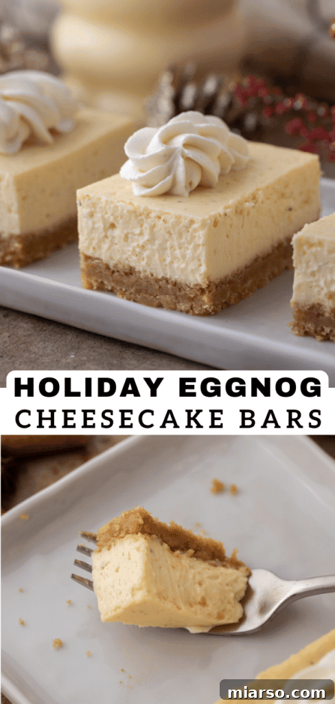 Creamy Eggnog Cheesecake Bars on a festive table