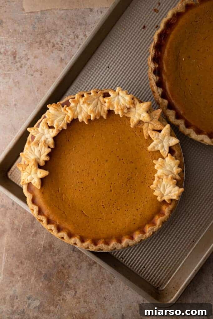 Double the Delight: The Ultimate 9-Inch Pumpkin Pie Recipe 11 A beautifully baked pumpkin pie, fresh from the oven, with a perfectly golden crust and a smooth, rich filling.