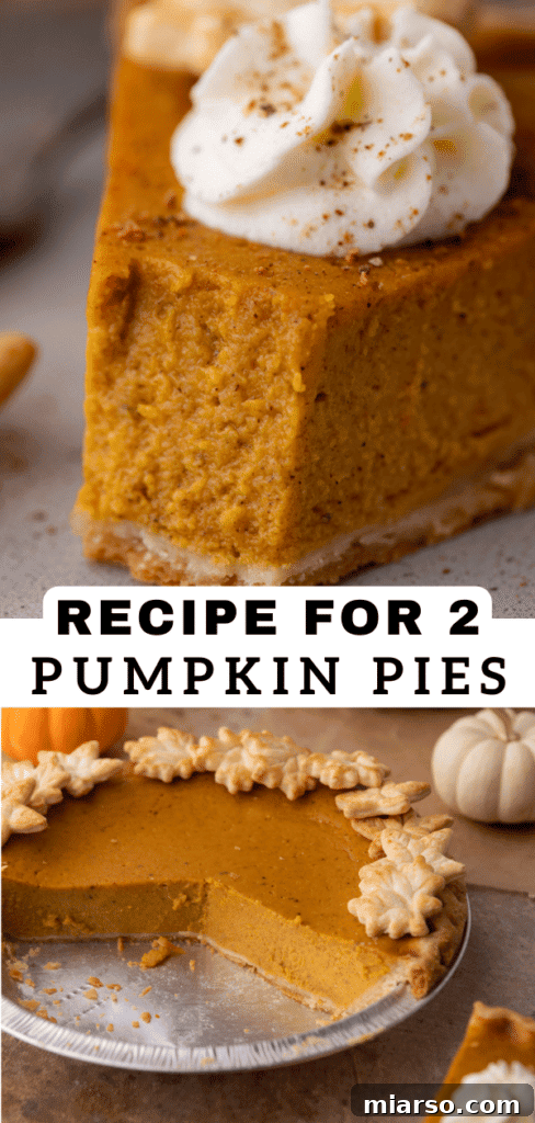 Double the Delight: The Ultimate 9-Inch Pumpkin Pie Recipe 19 A stunning top-down view of two freshly baked pumpkin pies, showcasing their smooth filling and crimped crusts.