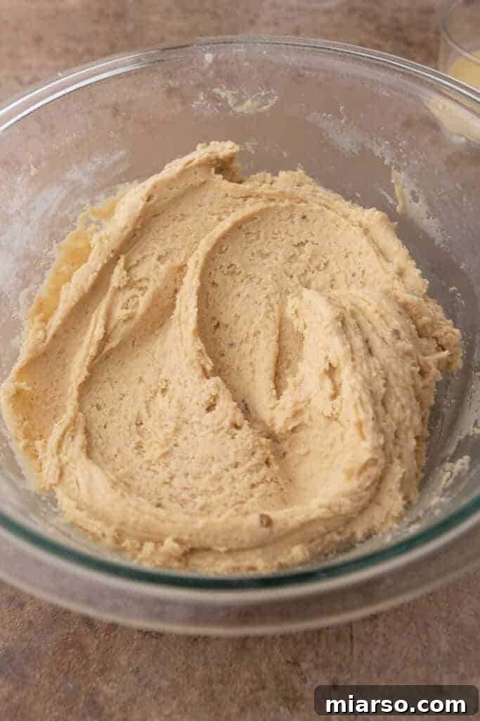 Eggnog cookie dough in a mixing bowl