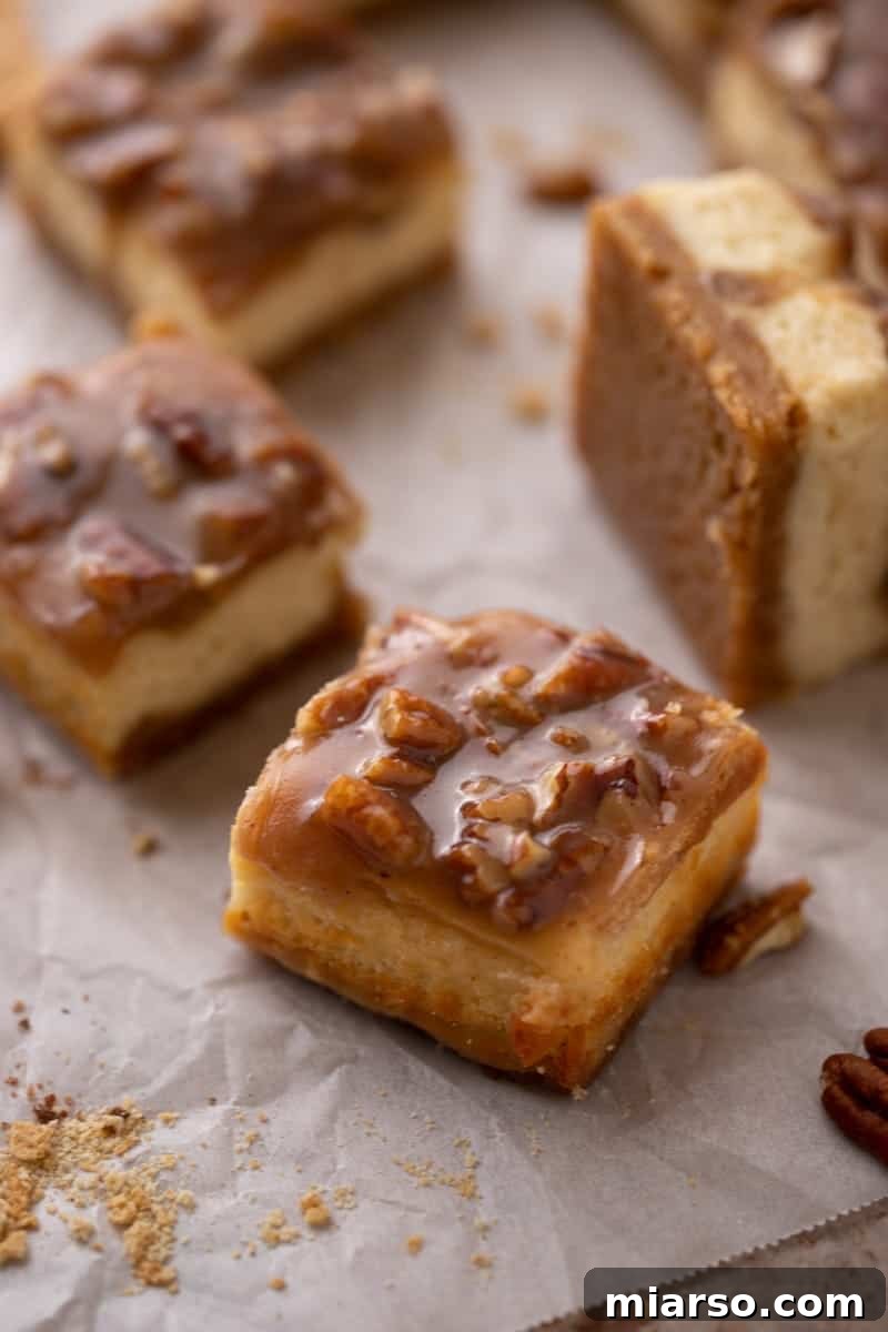 Pecan pie cheesecake bar slice