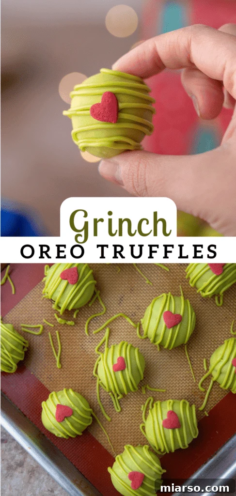 pinterest pin for the grinch oreo balls