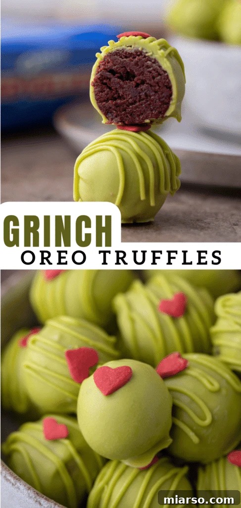 pinterest pin for the grinch oreo balls