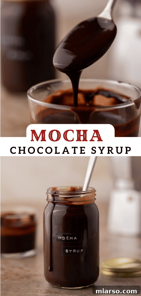 Ultimate Homemade Mocha Coffee Syrup 11 A Pinterest collage showcasing the delicious homemade mocha coffee syrup with various serving suggestions.