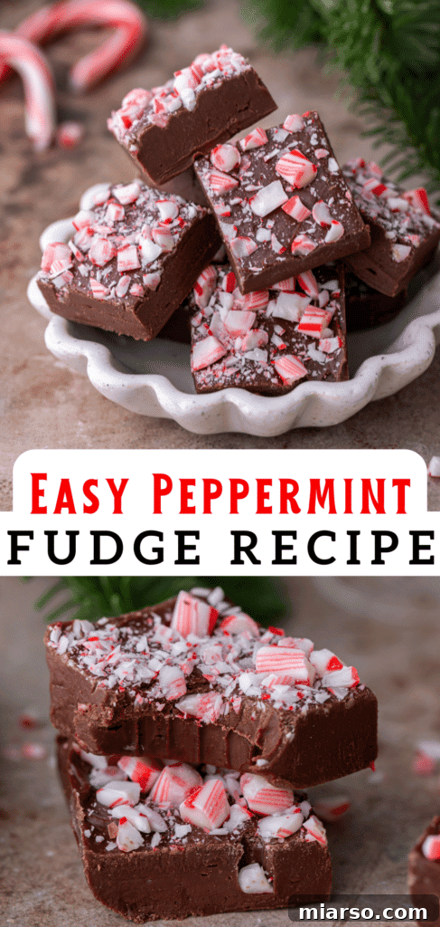 Pinterest pin for homemade holiday peppermint fudge, perfect for Christmas gifting.