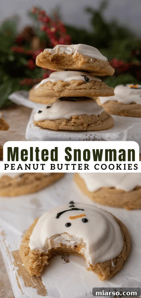 Delightful peanut butter snowman cookies arranged artfully for a festive holiday display.