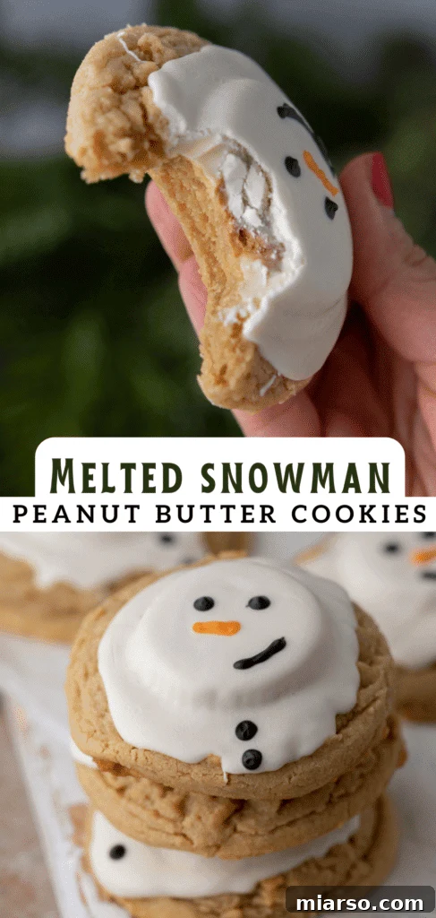 A charming trio of peanut butter snowman cookies, perfect for any holiday celebration.
