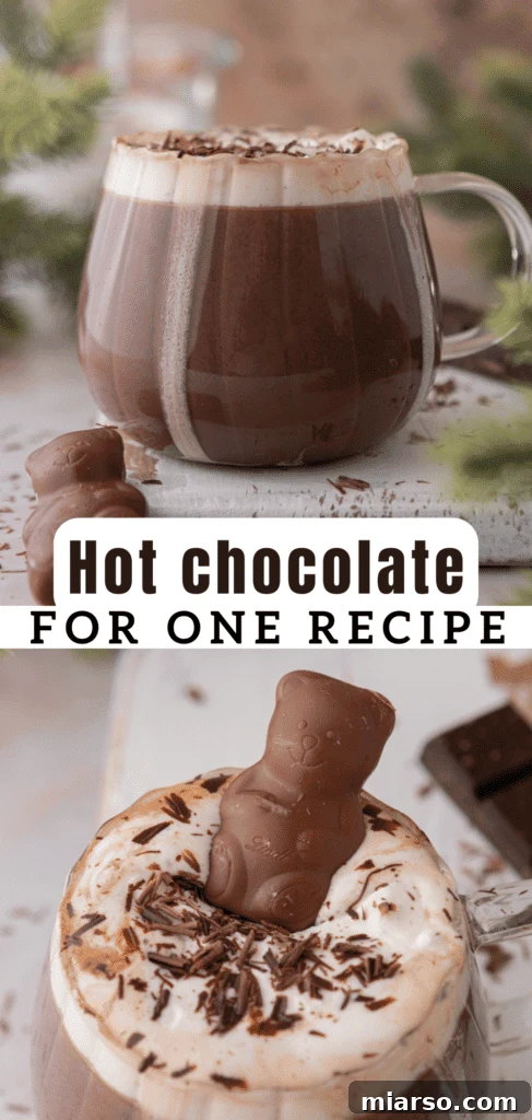 Another Pinterest pin for single serve hot cocoa, showing the delicious drink and encouraging pinning.