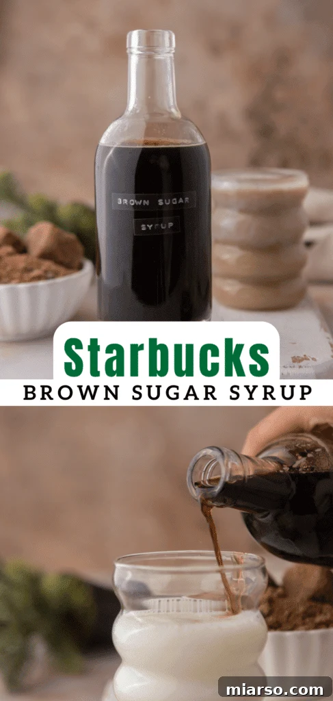 Starbucks Brown sugar syrup in a sleek bottle, perfect for homemade coffee drinks.