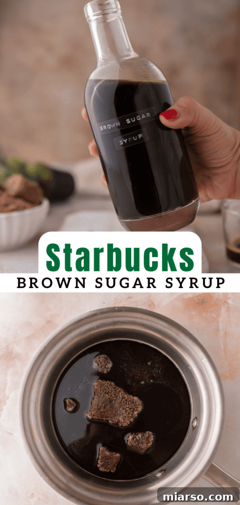Starbucks Brown sugar syrup poured over ice, ready for a refreshing beverage.