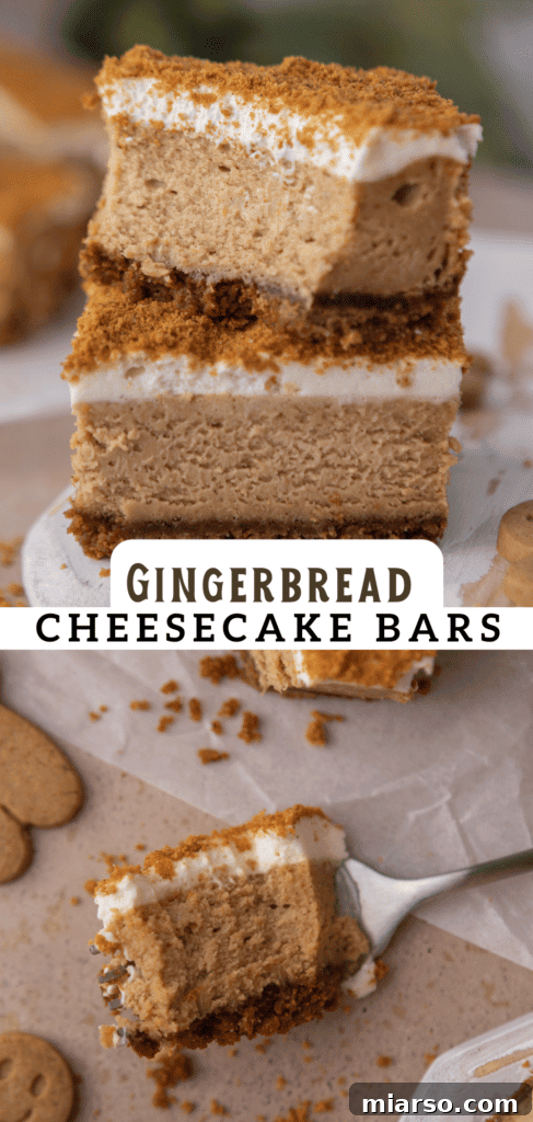 An inviting image of gingerbread cheesecake bars, perfect for a holiday dessert display.