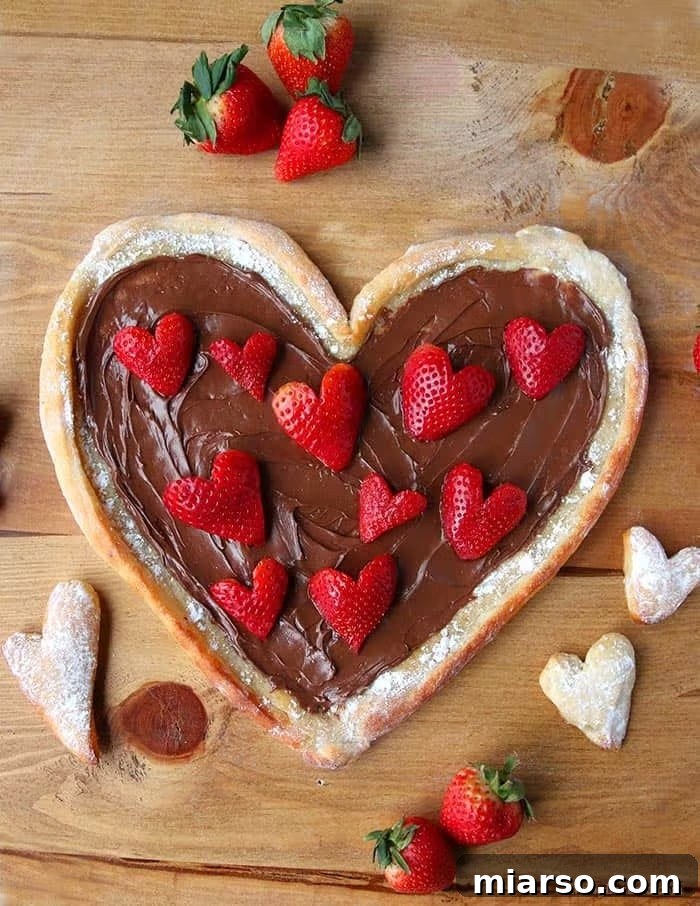 Heart Fruit Pizza with Nutella and strawberry hearts