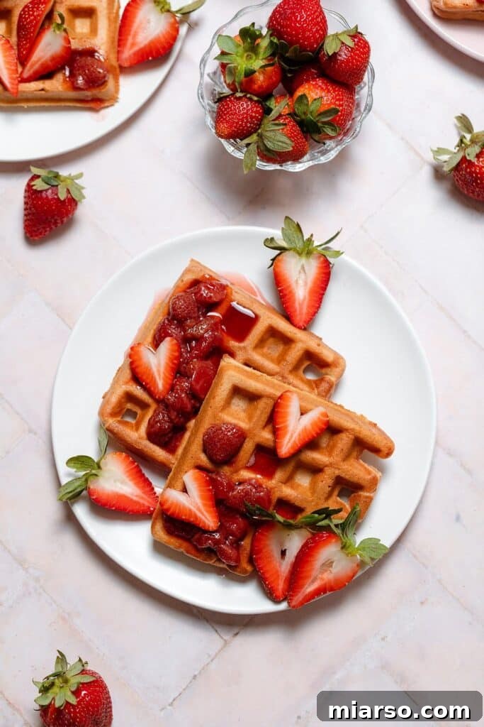 Strawberry heart waffles, a delightful breakfast idea
