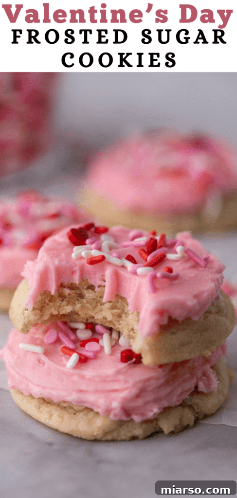 Ultimate Valentine Frosted Sugar Cookies 18 Pinterest pin for soft and chewy Valentine's Day Sugar Cookies