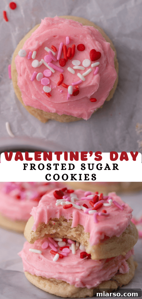 Ultimate Valentine Frosted Sugar Cookies 19 Pinterest pin featuring Valentine's Day Frosted Sugar Cookies recipe