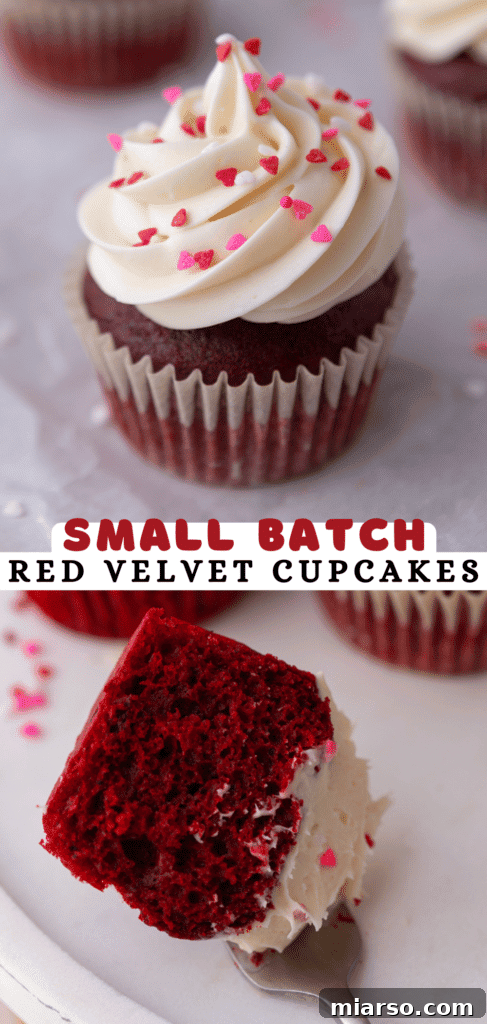 Small Batch red velvet cupcakes, a close up from a different angle.