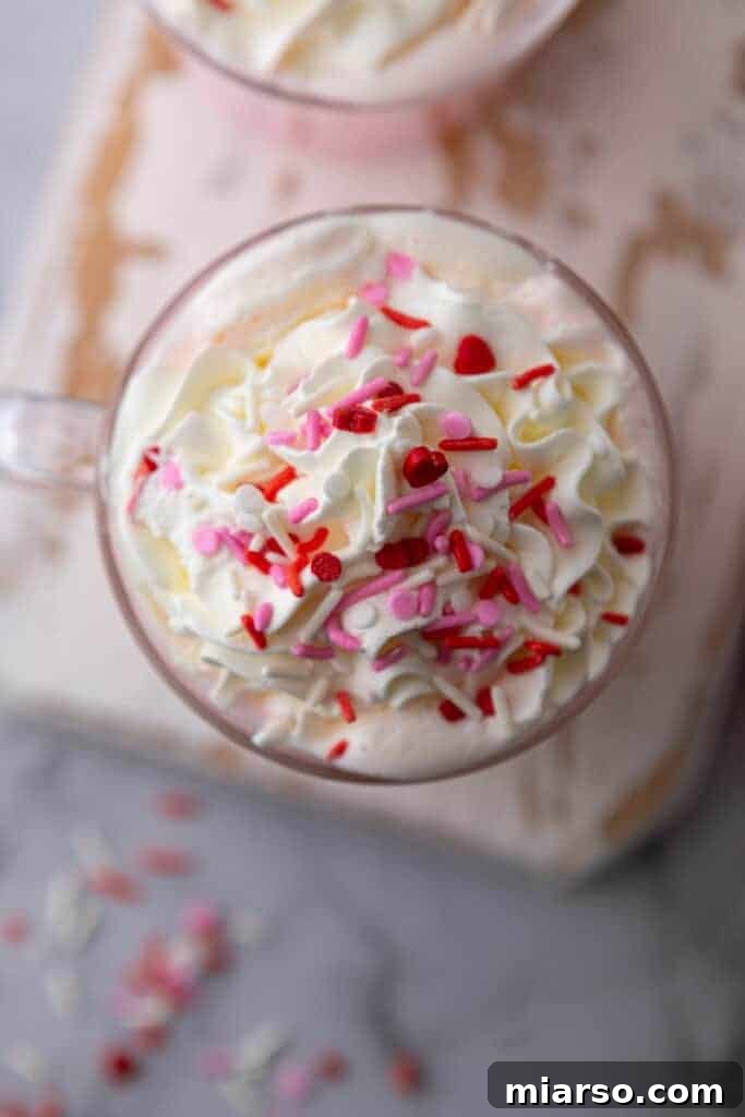Overhead shot of pink hot chocolate