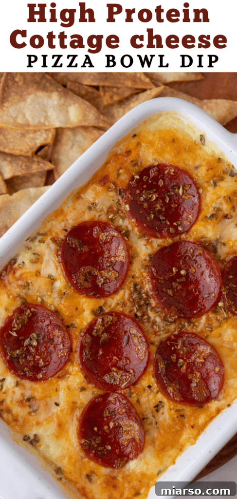 A third Pinterest pin showcasing the TikTok viral cottage cheese pizza bowl dip recipe for easy access.