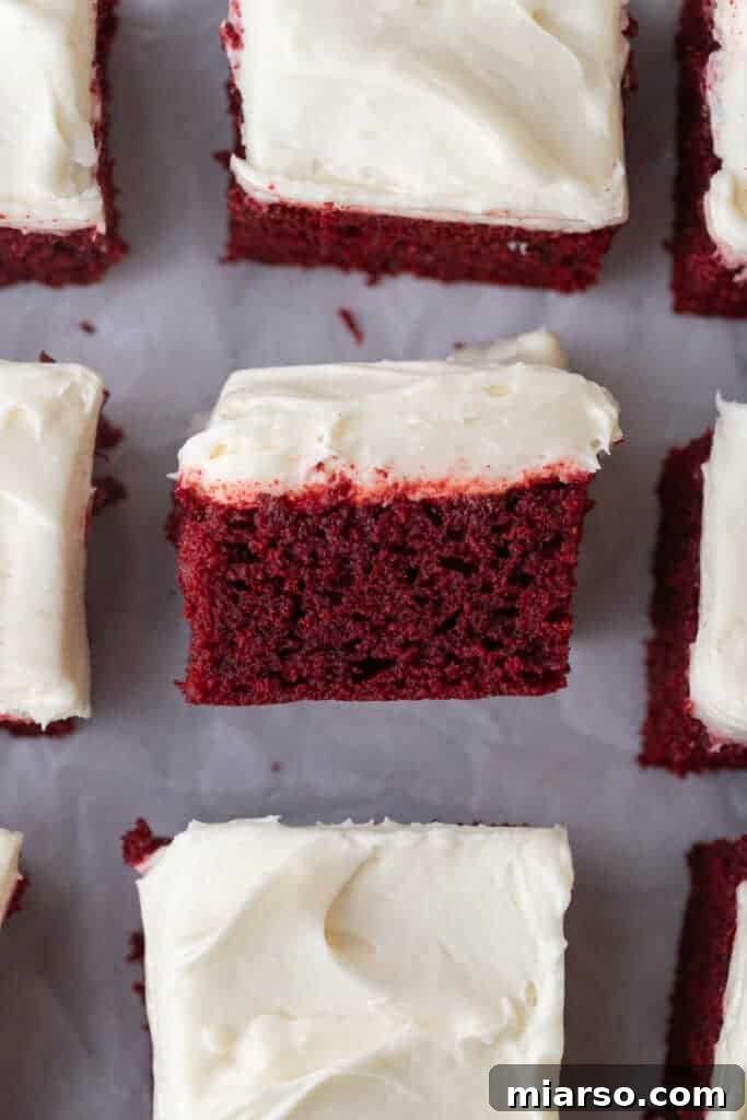 overhead view of red velvet snack cakes with one on its side