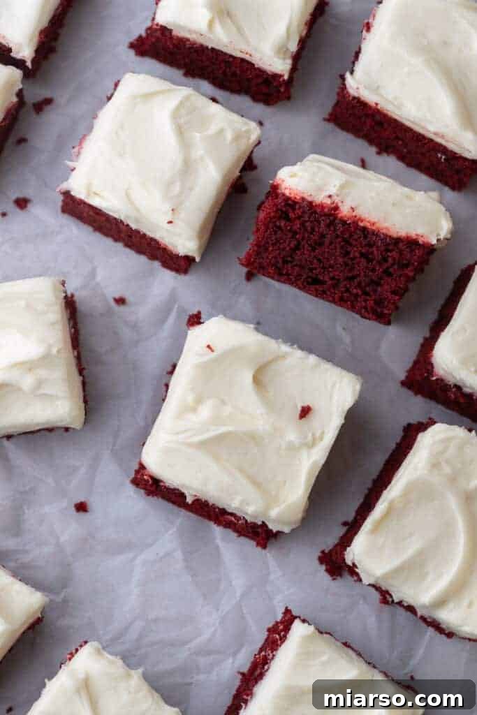 overhead view of multiple red velvet snack cakes spaced apart