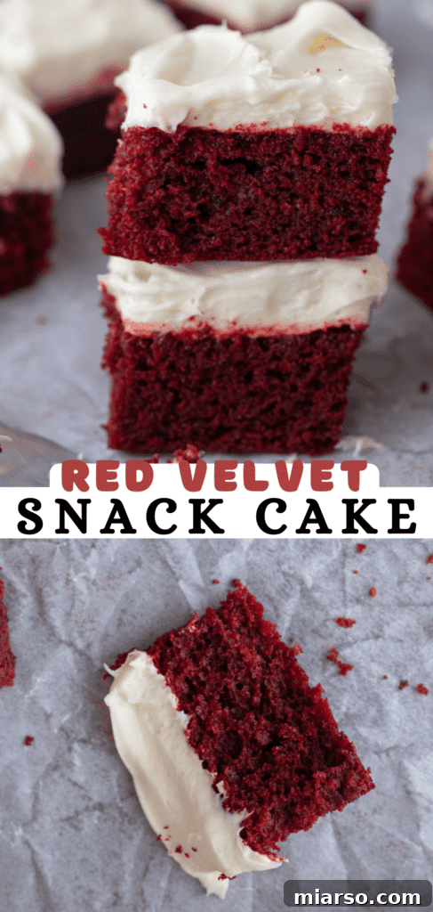 pinterest pin for the red velvet snack cake recipe