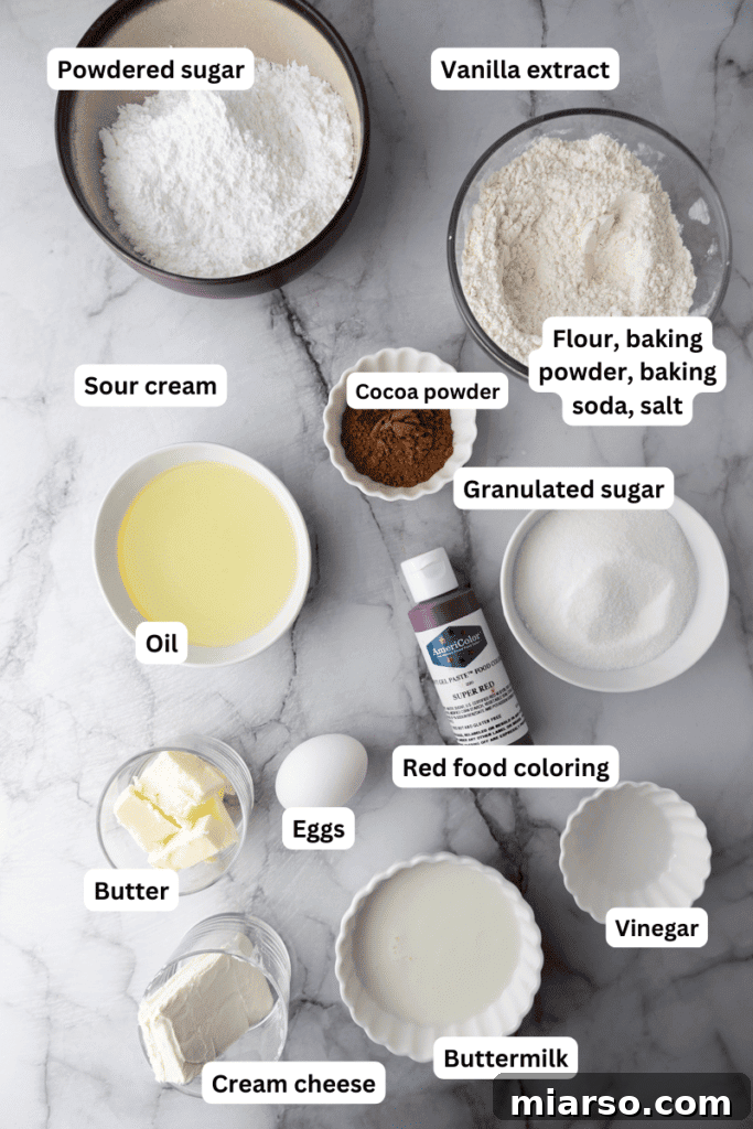 ingredients for the red velvet snack cake recipe