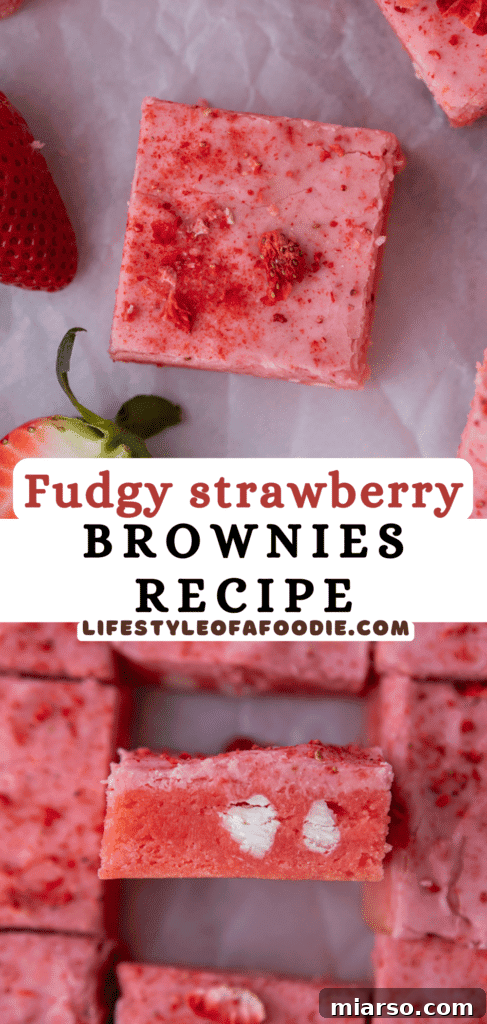 Irresistibly Easy Strawberry Brownies from a Cake Mix 17 A stack of two strawberry brownies, emphasizing their perfect square shape and inviting appearance.