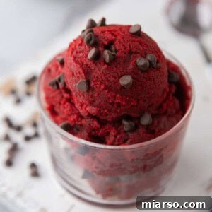Edible red velvet cookie dough in a cup