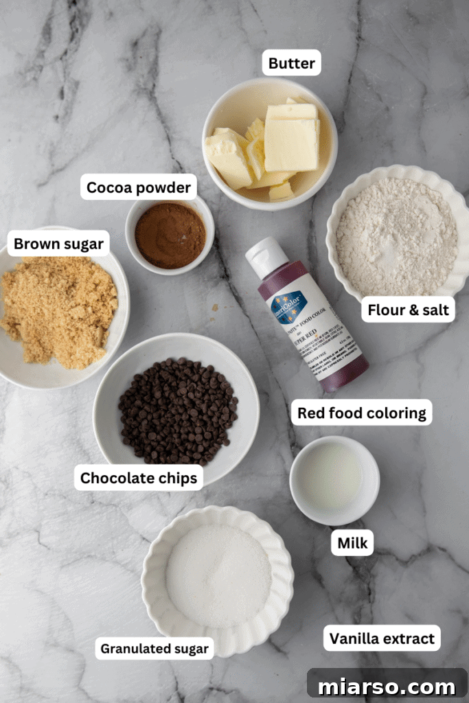 Ingredients laid out on a kitchen counter, ready for baking.