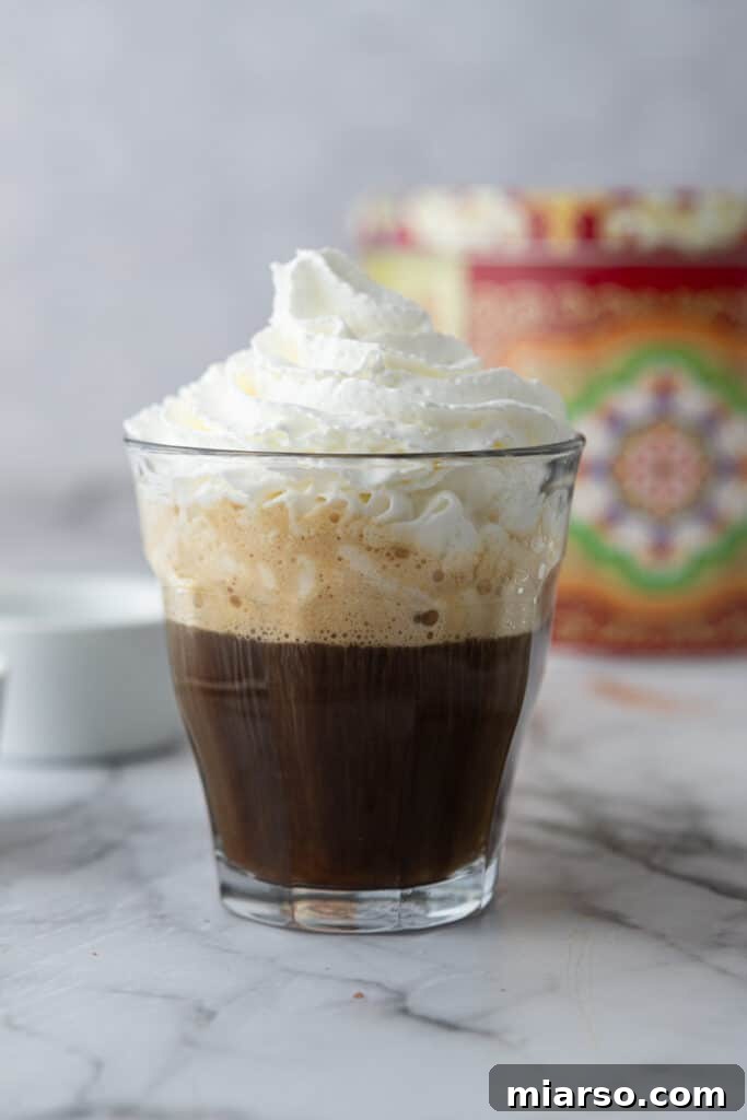 The Ultimate Einspanner Coffee with Velvety Whipped Cream 6 espresso and whipped cream in a glass cup