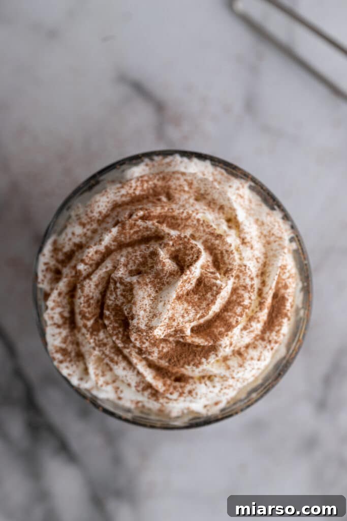 The Ultimate Einspanner Coffee with Velvety Whipped Cream 8 overhead shot of einspanner coffee recipe with decorative piping
