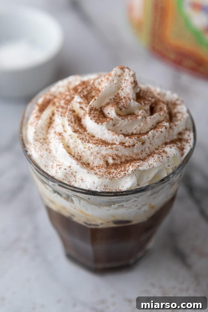 The Ultimate Einspanner Coffee with Velvety Whipped Cream 9 angled shot of einspanner coffee recipe with a perfect whipped cream dome