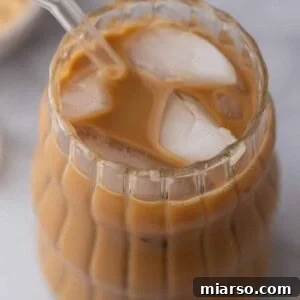 angled overhead shot of the brown sugar iced coffee recipe in a glass