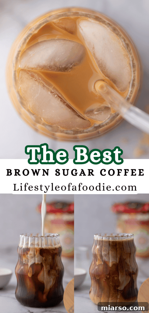 pinterest pin of the brown sugar iced coffee recipe