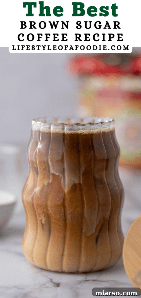 pinterest pin of the brown sugar iced coffee recipe