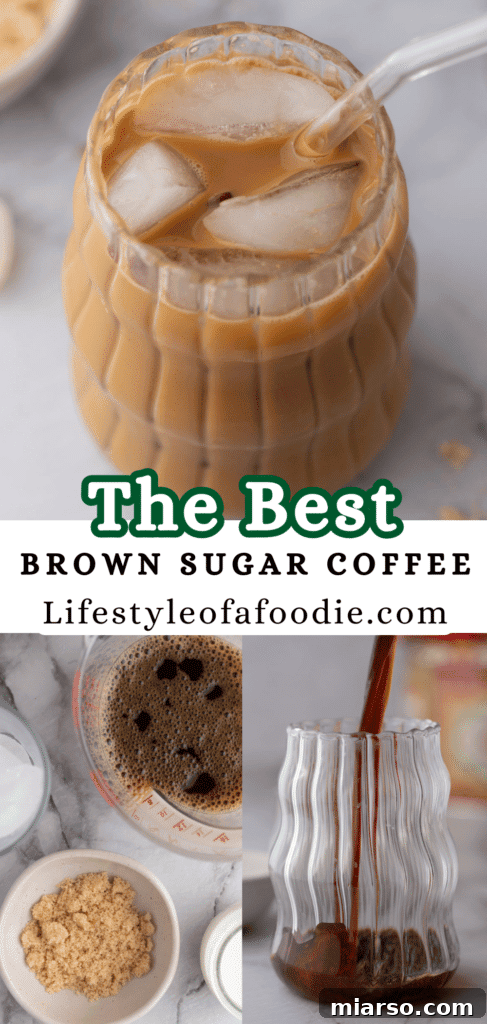 pinterest pin of the brown sugar iced coffee recipe