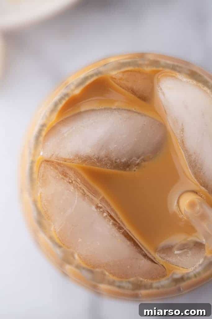 close up overhead shot of the brown sugar iced coffee recipe 