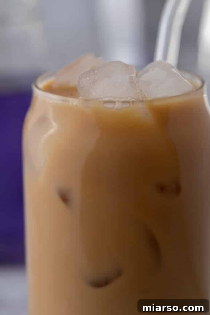 Homemade Starbucks Iced Lavender Oatmilk Latte 8 Close up of latte