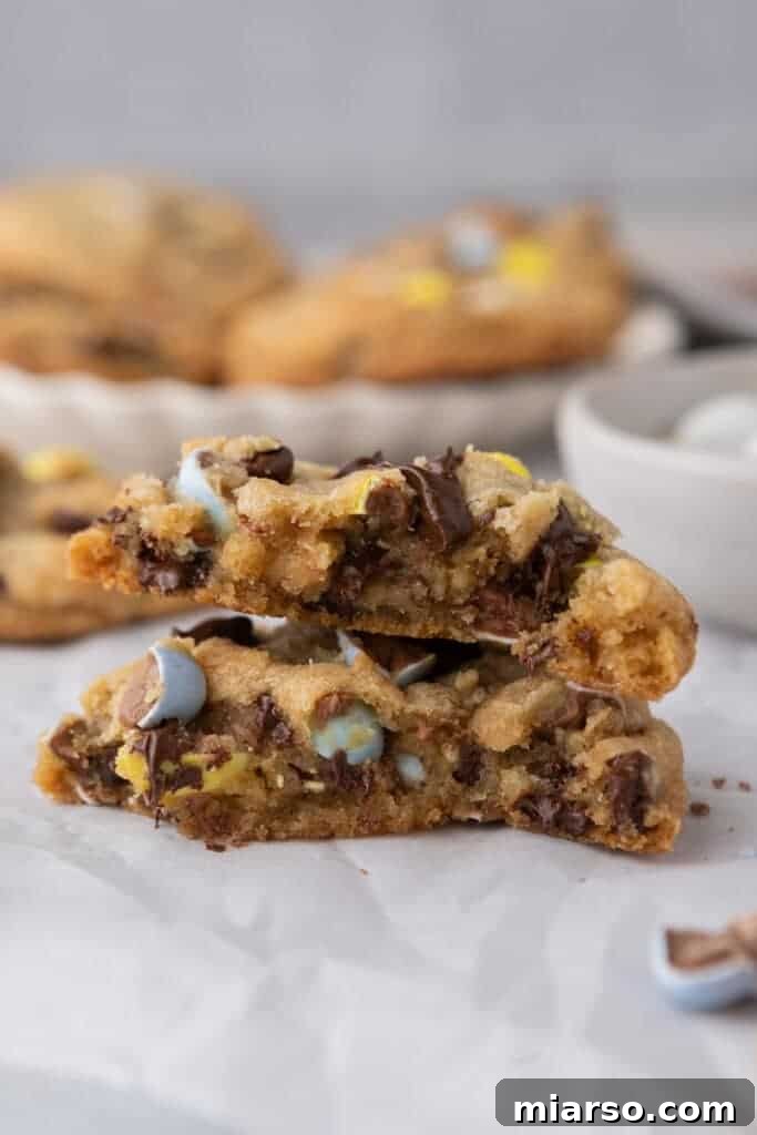 cadbury egg cookies halved and stacked on top of each other