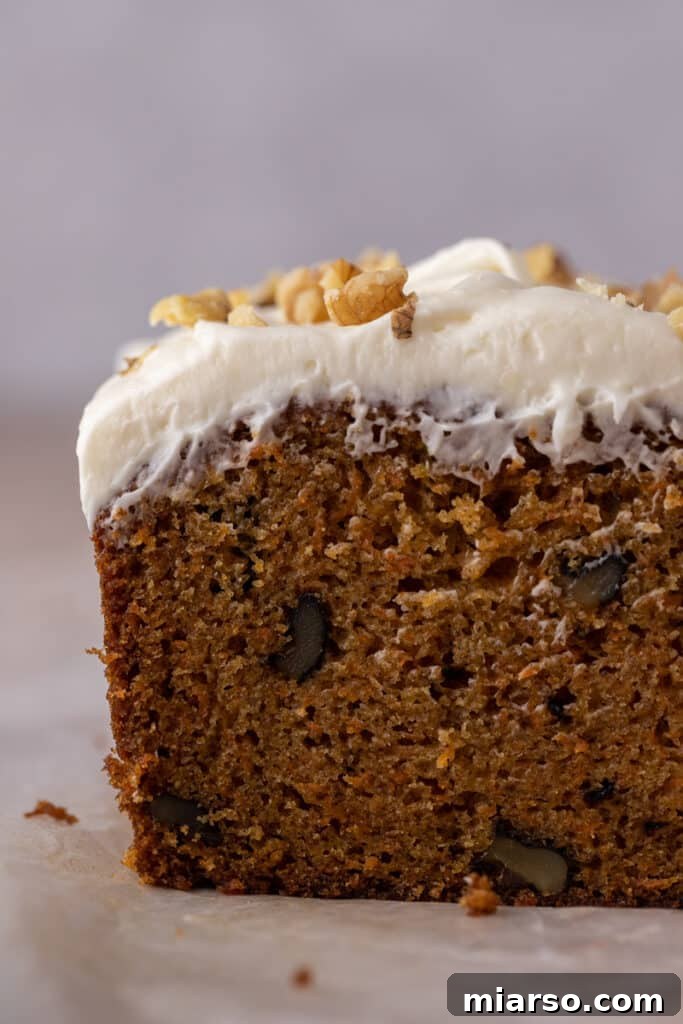 side shot of the carrot cake loaf cake recipe