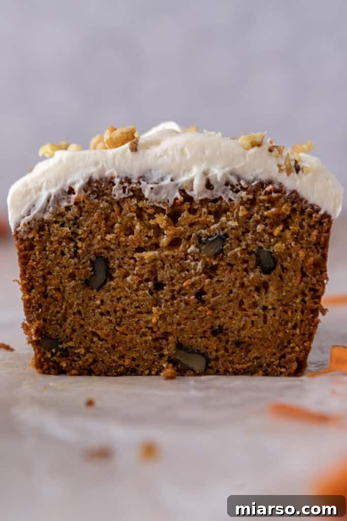 side shot of the carrot cake loaf cake recipe